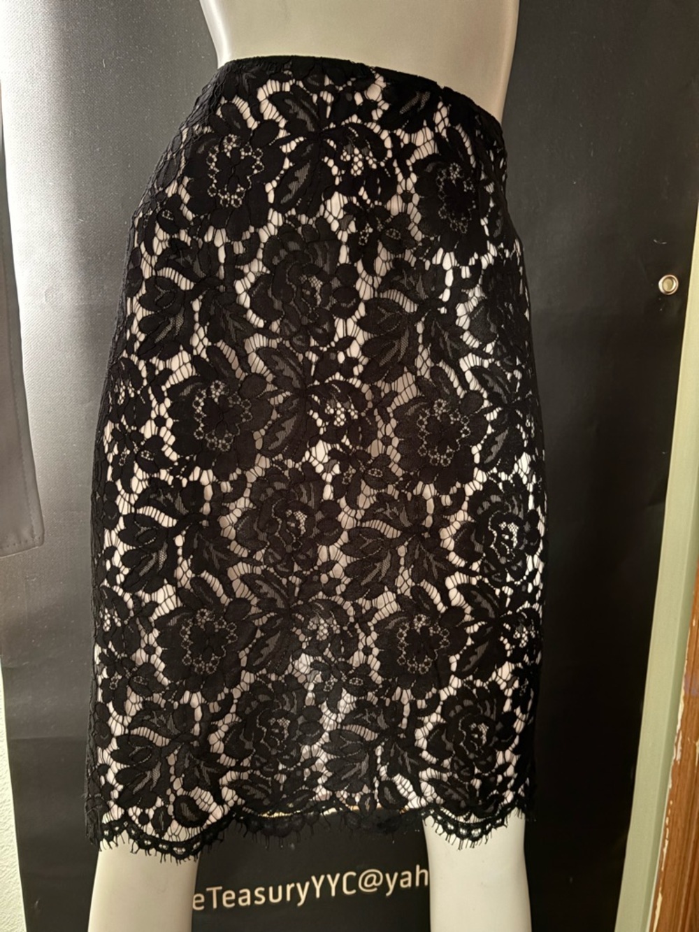 Vince Camuto Black Lace Pencil Skirt with Nude Lining